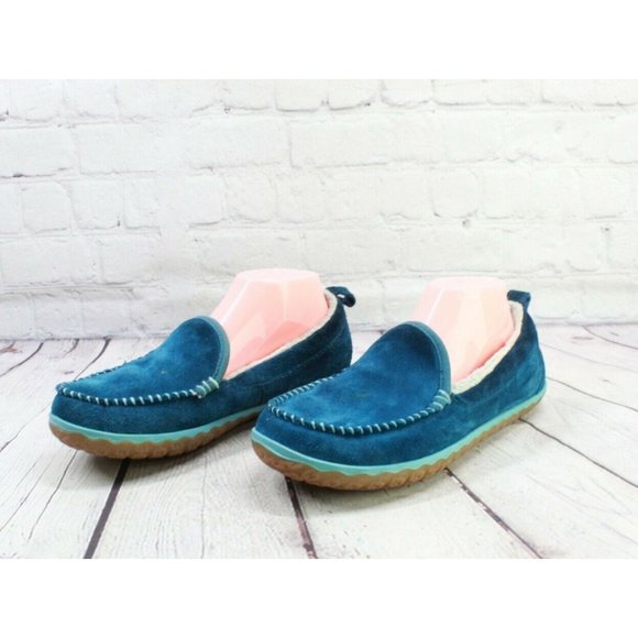 LL Bean Blue Suede Fleece Lined Mountain Moccasins Slipper Size 9 M - Picture 2 of 9